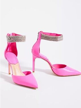 Schutz Linara Hot Pink Crystal Wrap Ankle-Strap Pointed-Toe Heels Size 7B